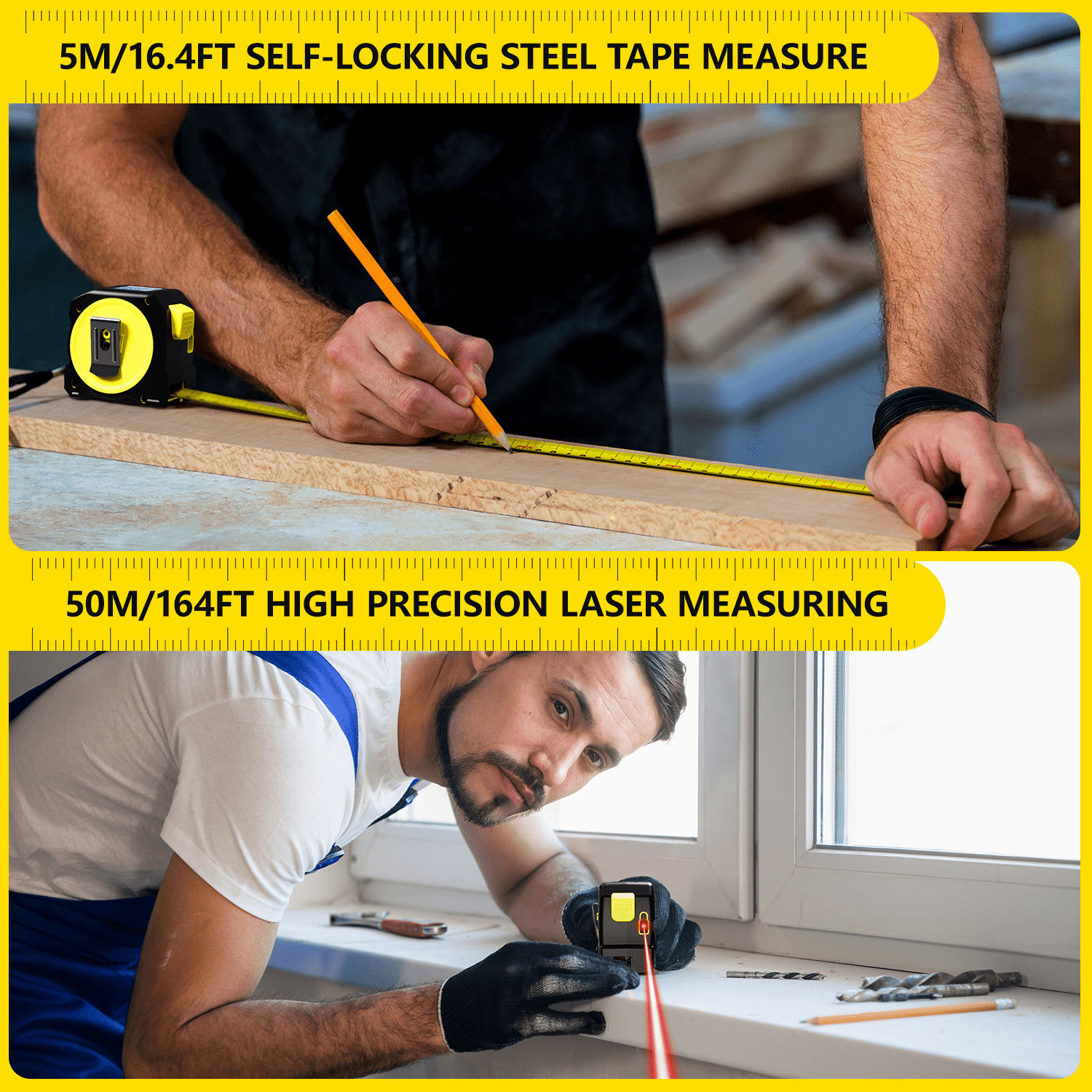 Digital Tape: 16ft 2-In-1 Laser Tape, Measuring Tape Almighty, 164ft Infrared Laser Tape Measure Type-C, LCD Diaplay ... - Image 3
