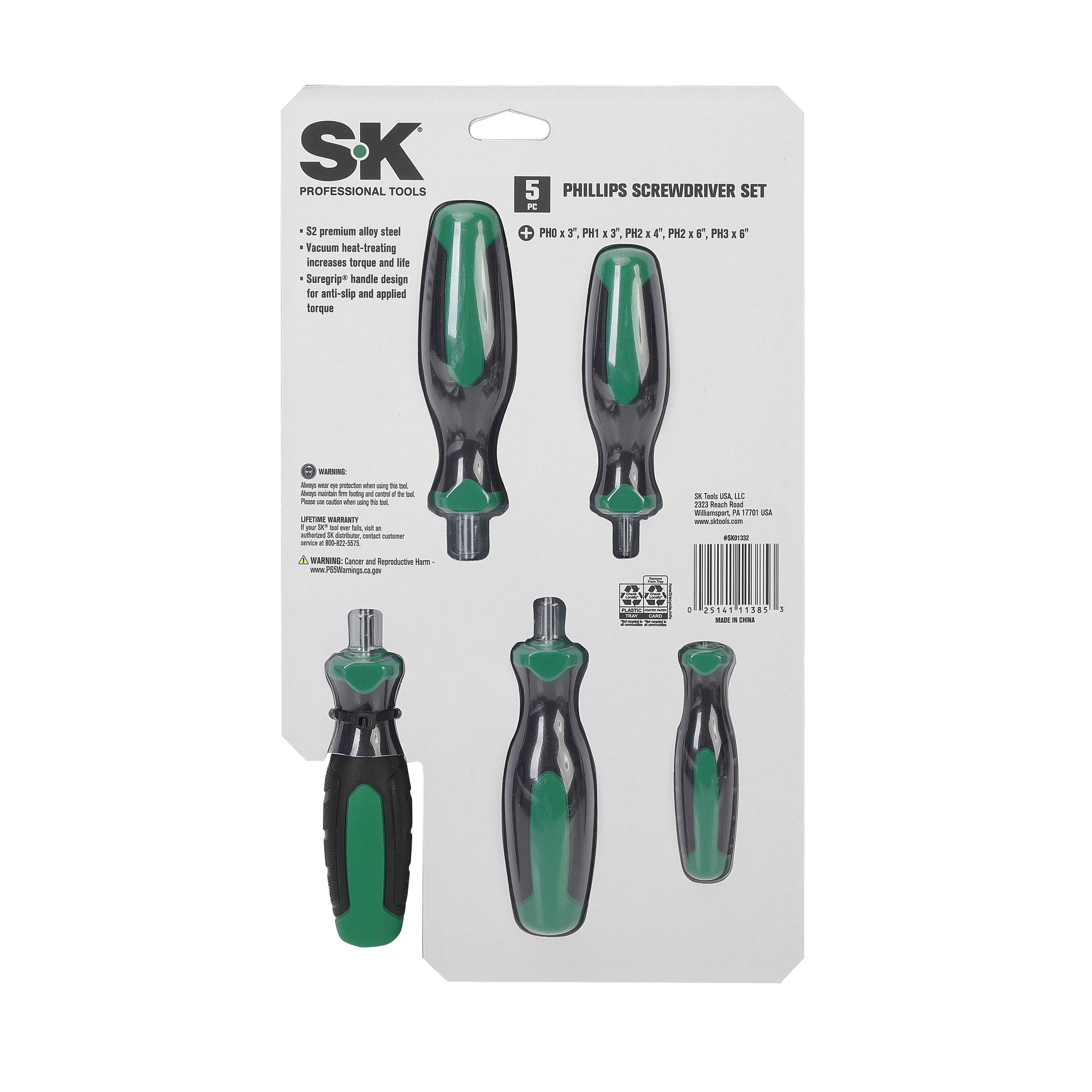 SK Hand Tools 5 Piece Steel Phillips Screwdriver Set with Comfort Grip Plastic Handle - Image 3