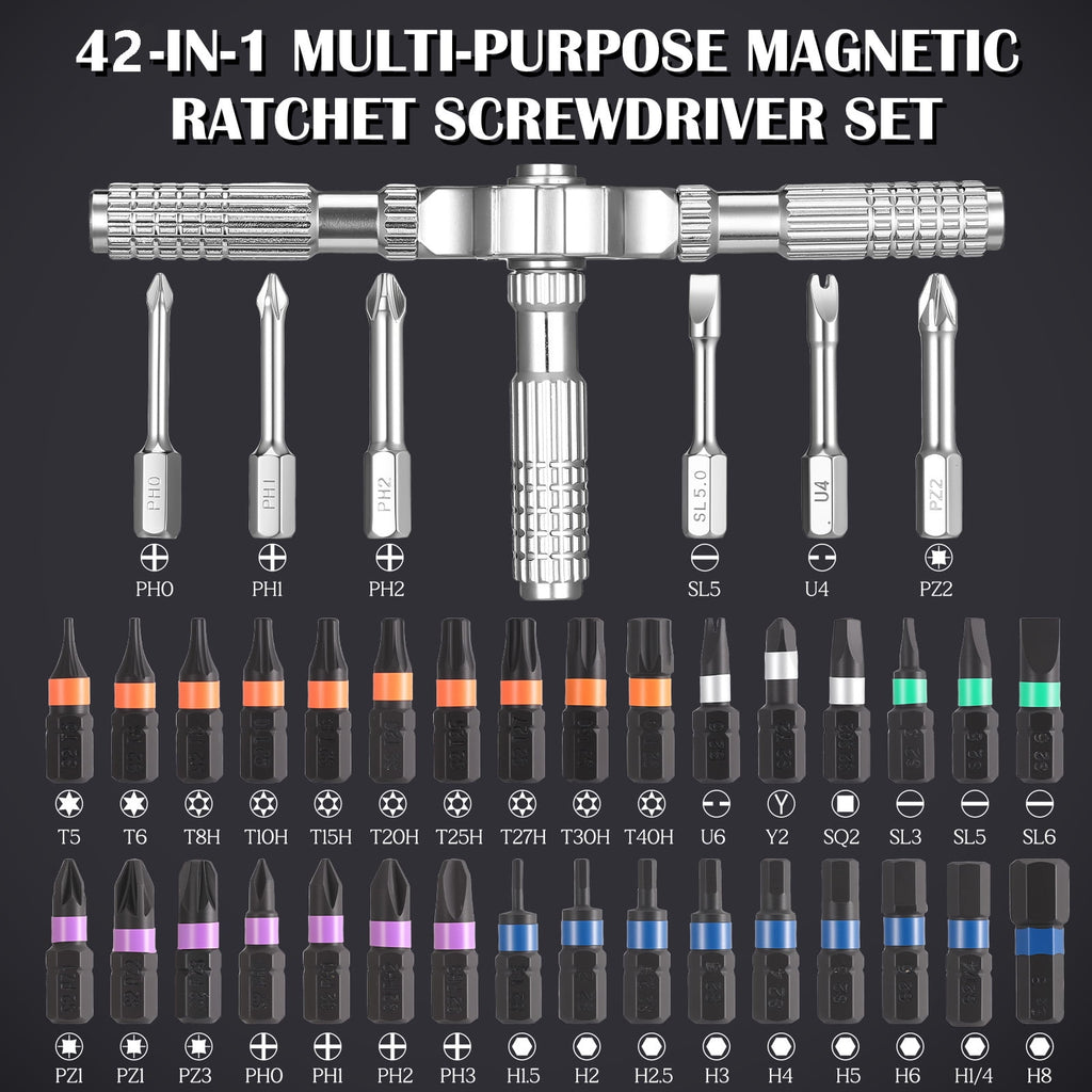 42 in 1 Magnetic Screwdriver Set, Ratcheting Screwdriver Set, Multi Bit Screwdriver Kit, Allen Wrench Ratchet Kit, De... - Image 2