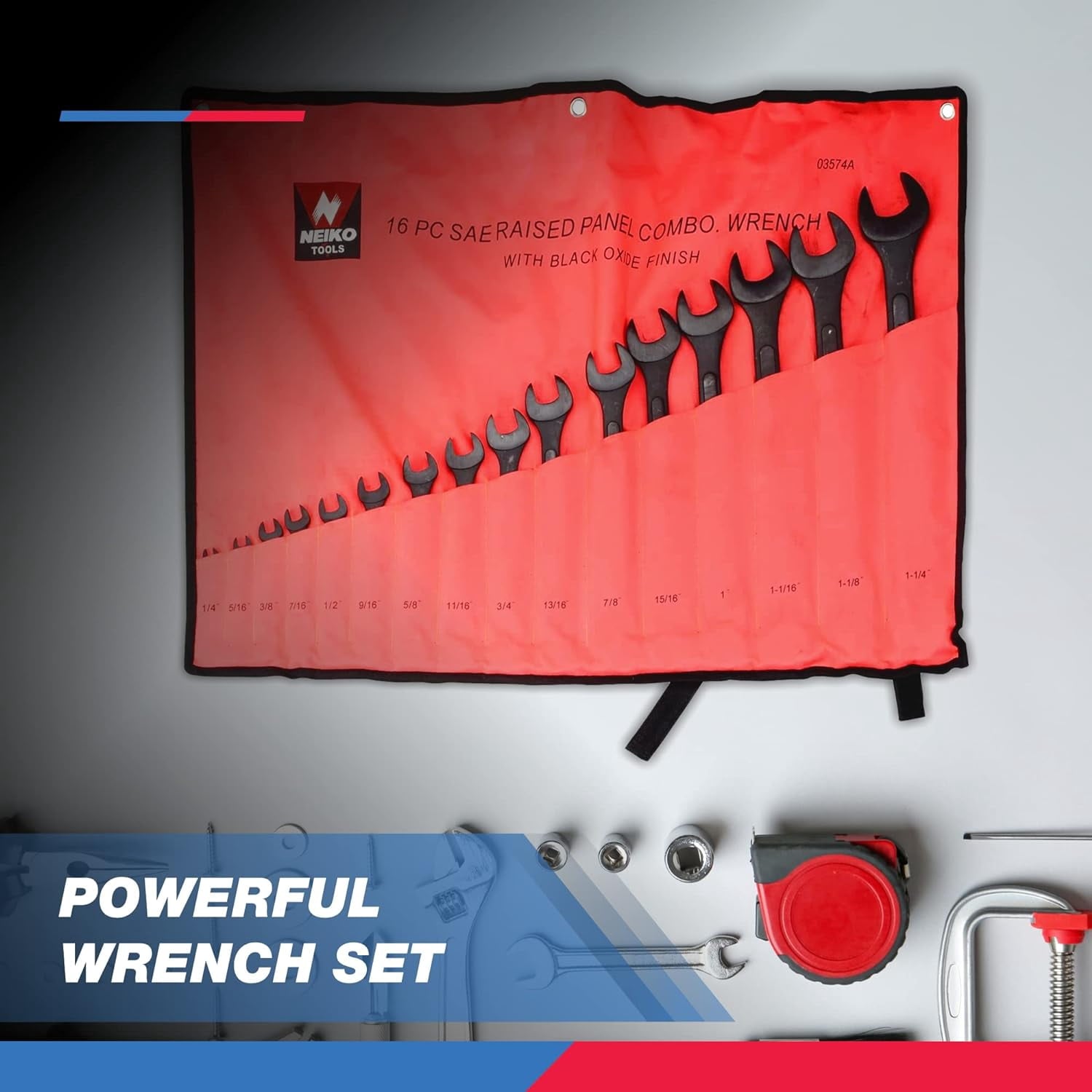 Neiko 03575A Jumbo Combination Wrench Set | 16 Piece | MM | 6 mm to 32 mm | Raised Panel Construction - Image 3