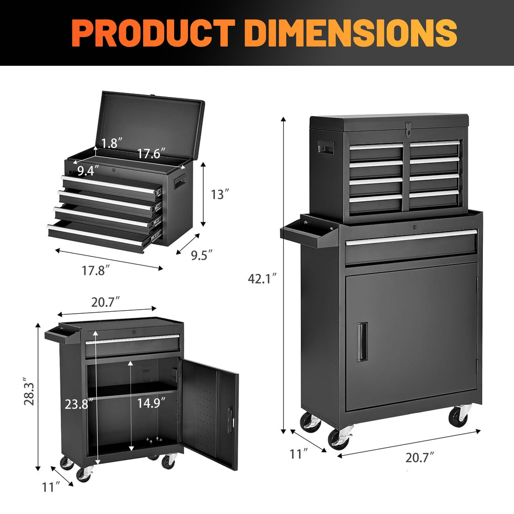 Rolling Tool Box, 5-Drawer Tool Chest On Wheels, Heavy Duty Garage Storage Cabinet with Top Box, 154pcs tools, Detachable Tool Organizer Loc - Image 6