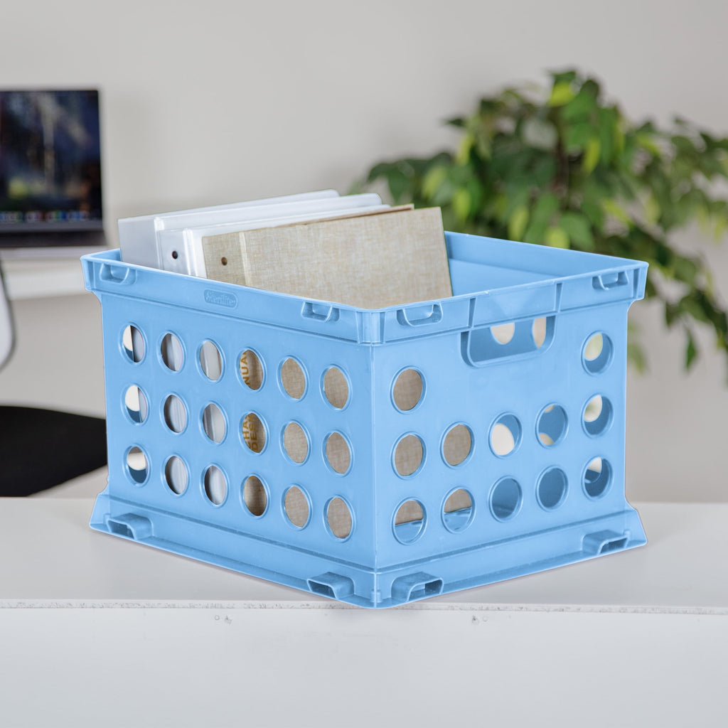 File Crate, Versatile Plastic Bin with Handles, Letter or Legal File Storage, Black, Standard Size
