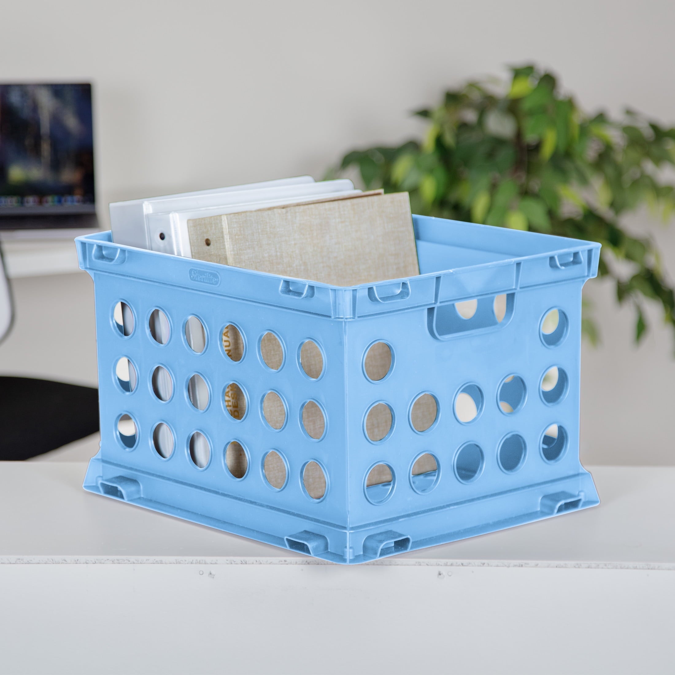File Crate, Versatile Plastic Bin with Handles, Letter or Legal File Storage, Black, Standard Size