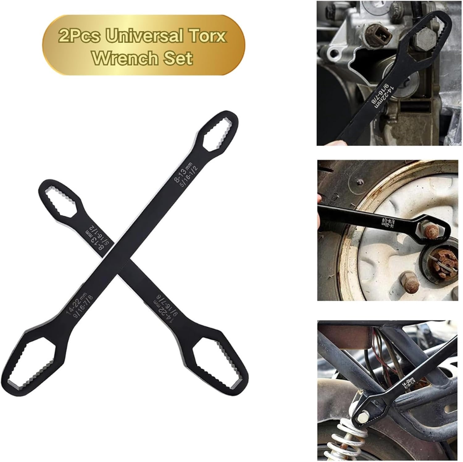 2 Pcs Black Universal Wrench Set, 8-22mm Universal Multifunctional Wrench, 220mm and 260mm Length Double Ended Self-T... - Image 4