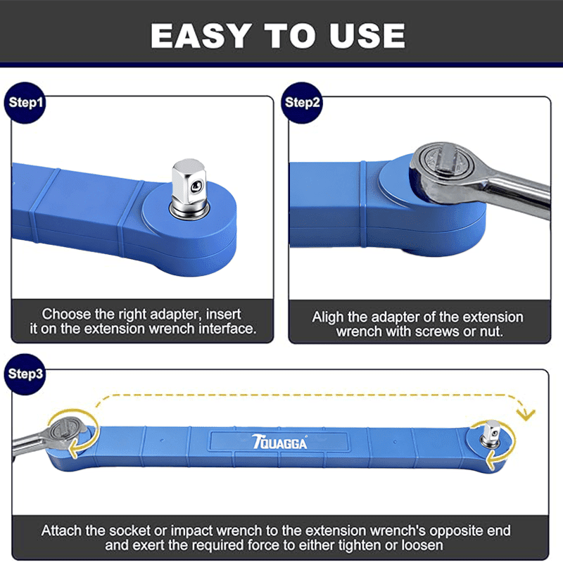 Extension Wrench Set for Tight Spaces, Universal Reach Extension Tool with 1/2", 3/8" & 1/4" Square Drive Adapters, Z... - Image 5