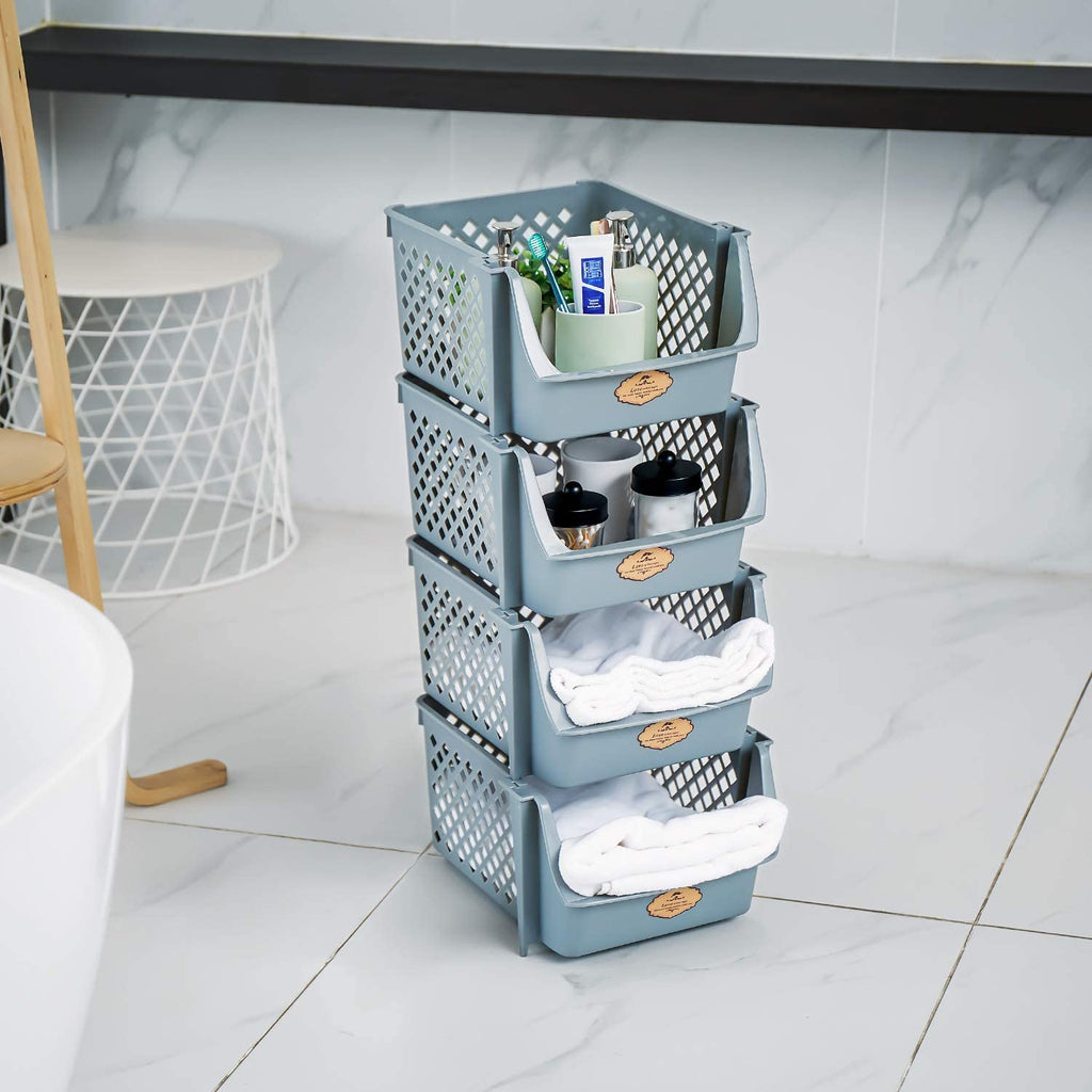 Storage Bins Set of 4, Plastic Storage Containers for Organization and Storage, Gray