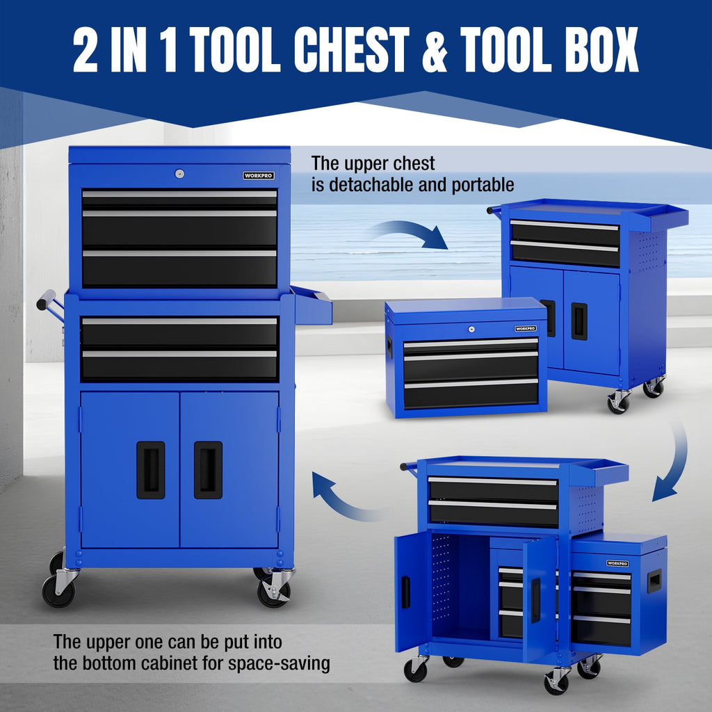 20 inch 5-Drawer Rolling Tool Chest, Sliding Metal Drawer Rolling Tool Storage Cabinet, Removable Toolbox Organizer f... - Image 6