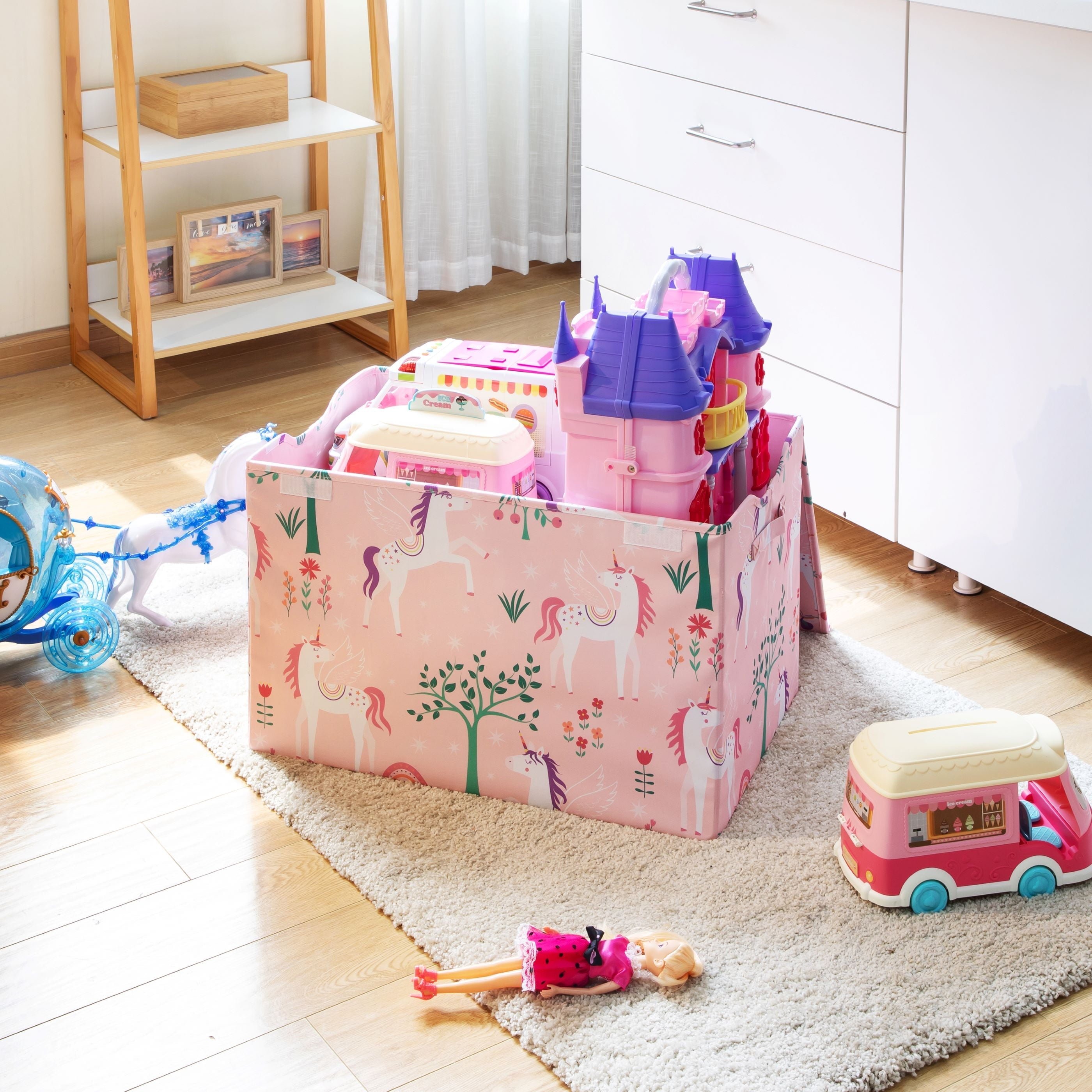 Kids Butterfly Pattern Collapsible Toy Storage Trunk, 24 in x 14.8 in x 15 in