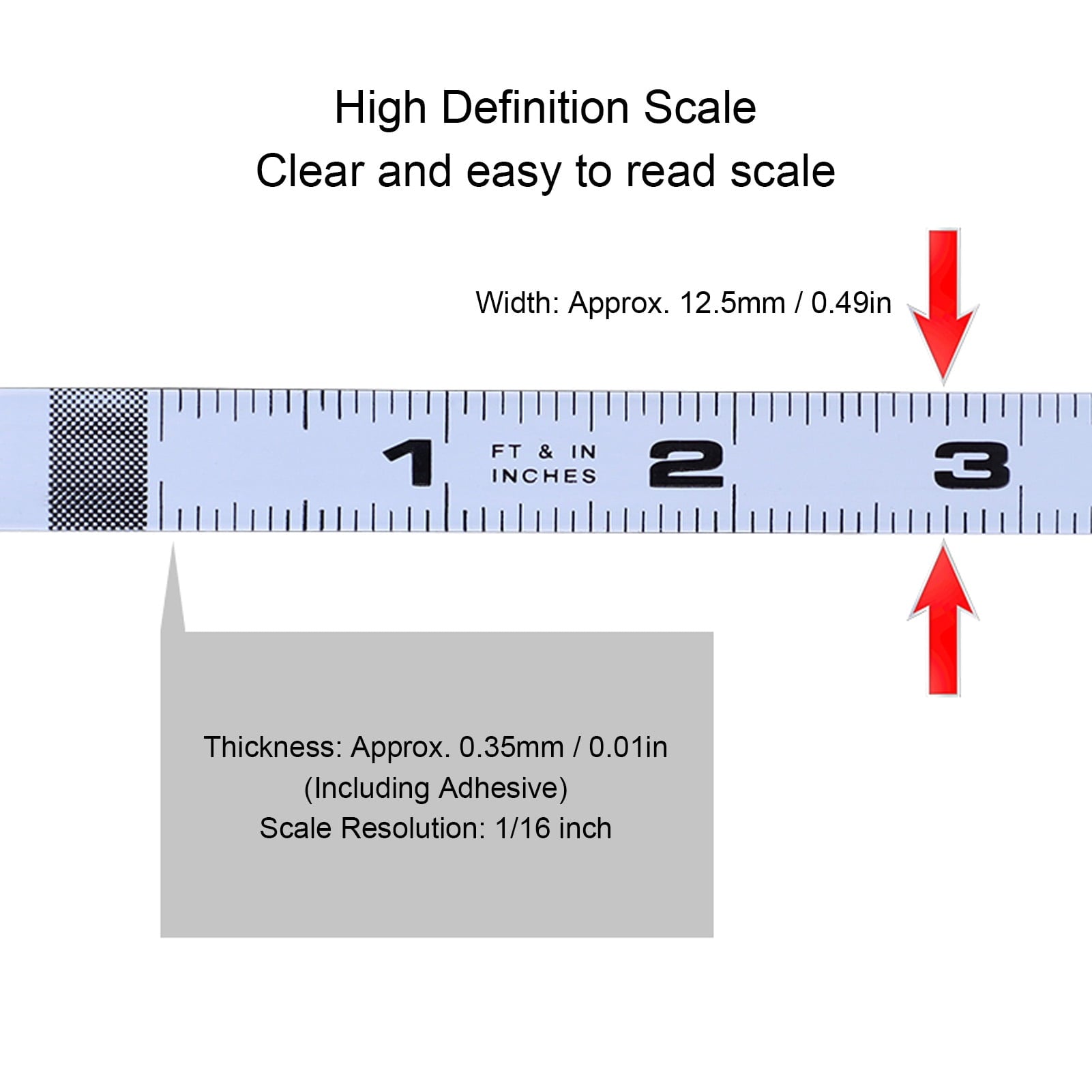 Measure Tape, Cuttable 4ft 48in Carbon Steel Right To Left Adhesive Measuring Tape For Work Bench - Image 4