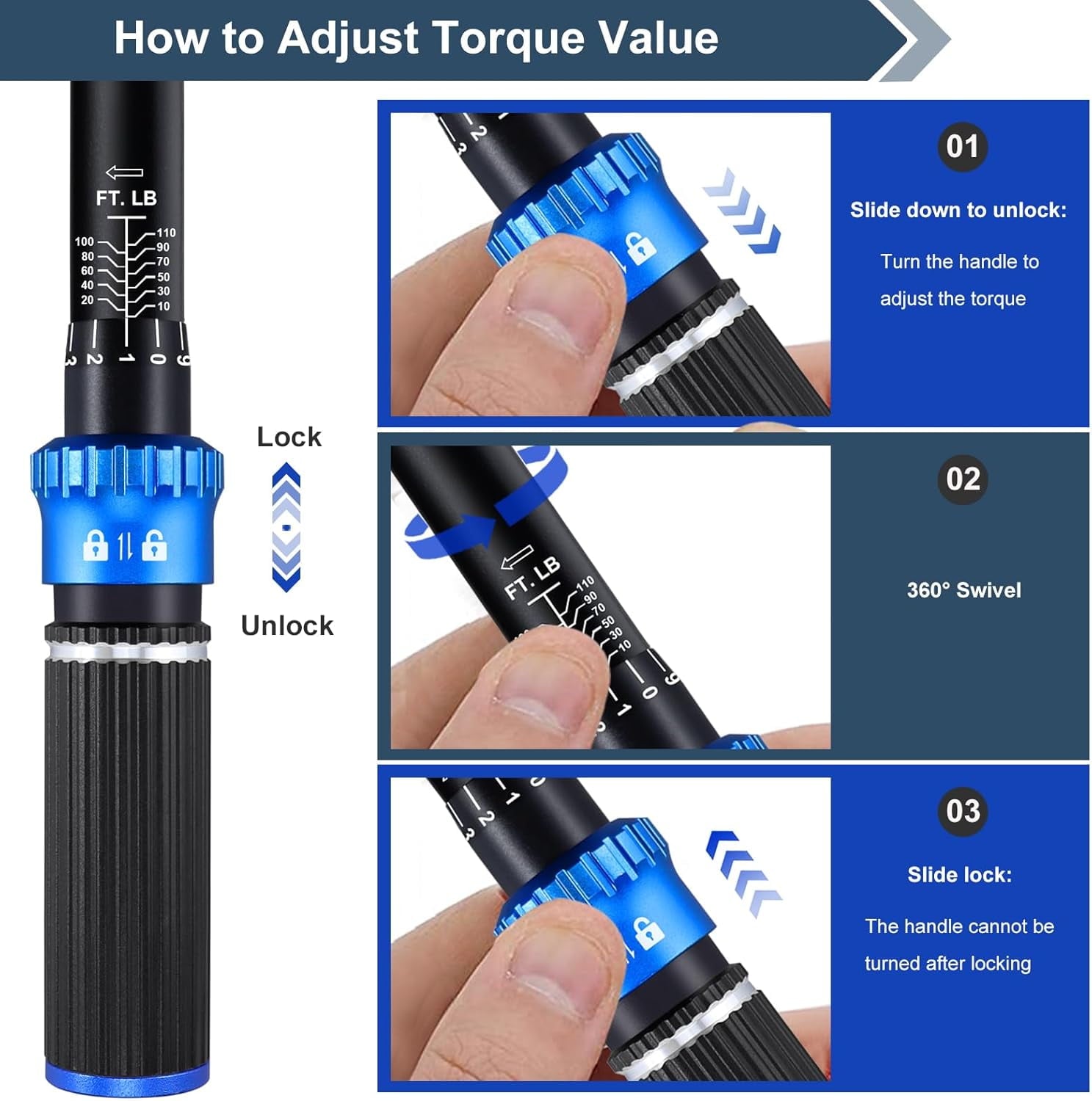 3/8 inch Drive Click Torque Wrench, Torque Wrench 3/8 Torquimetro 10-110 Nm, Dual-Direction Adjustable 72 Tooth Click... - Image 4