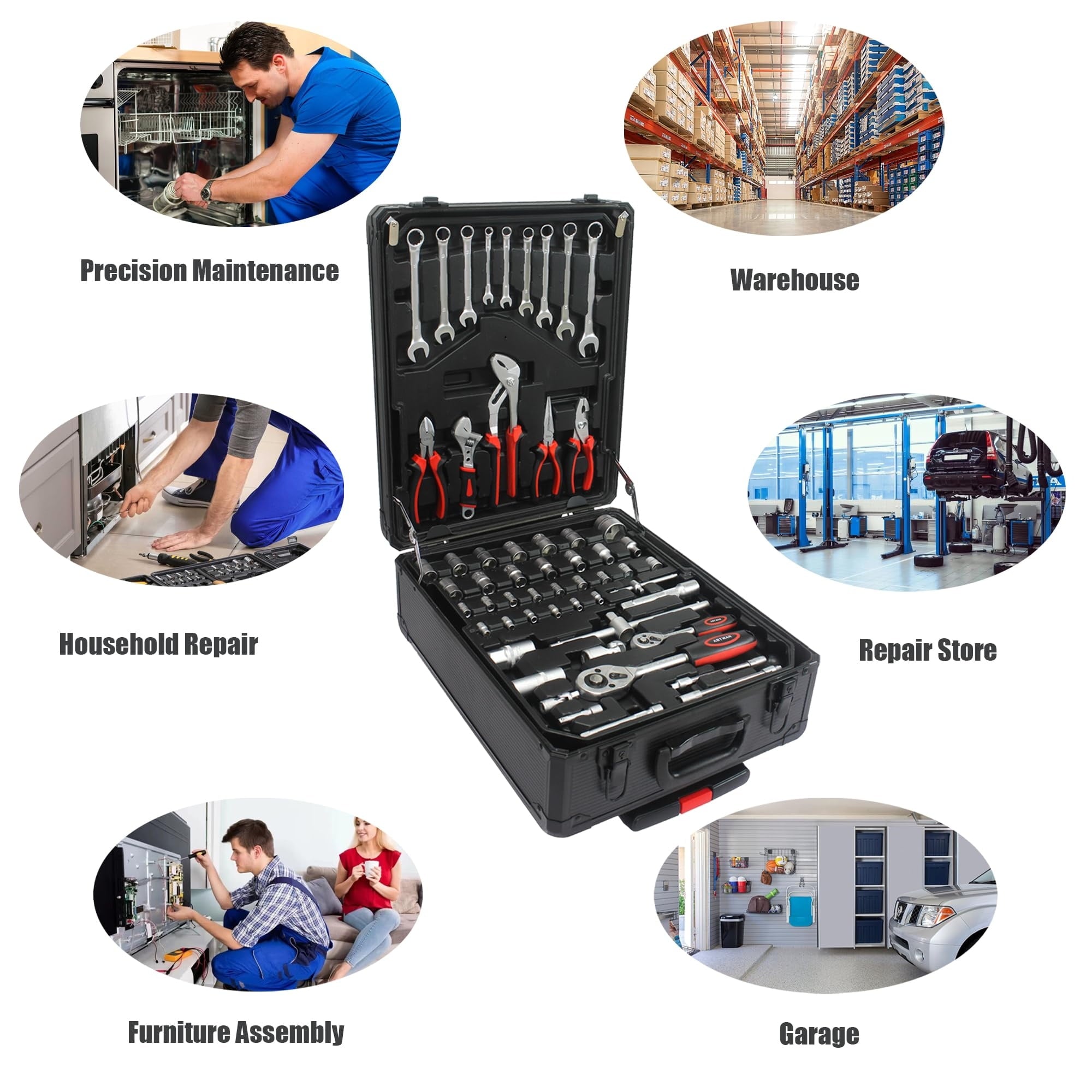 899 Pcs Tool Set, Household Tool Kit with Rolling Tool Box for Home Auto Repair, Black - Image 2