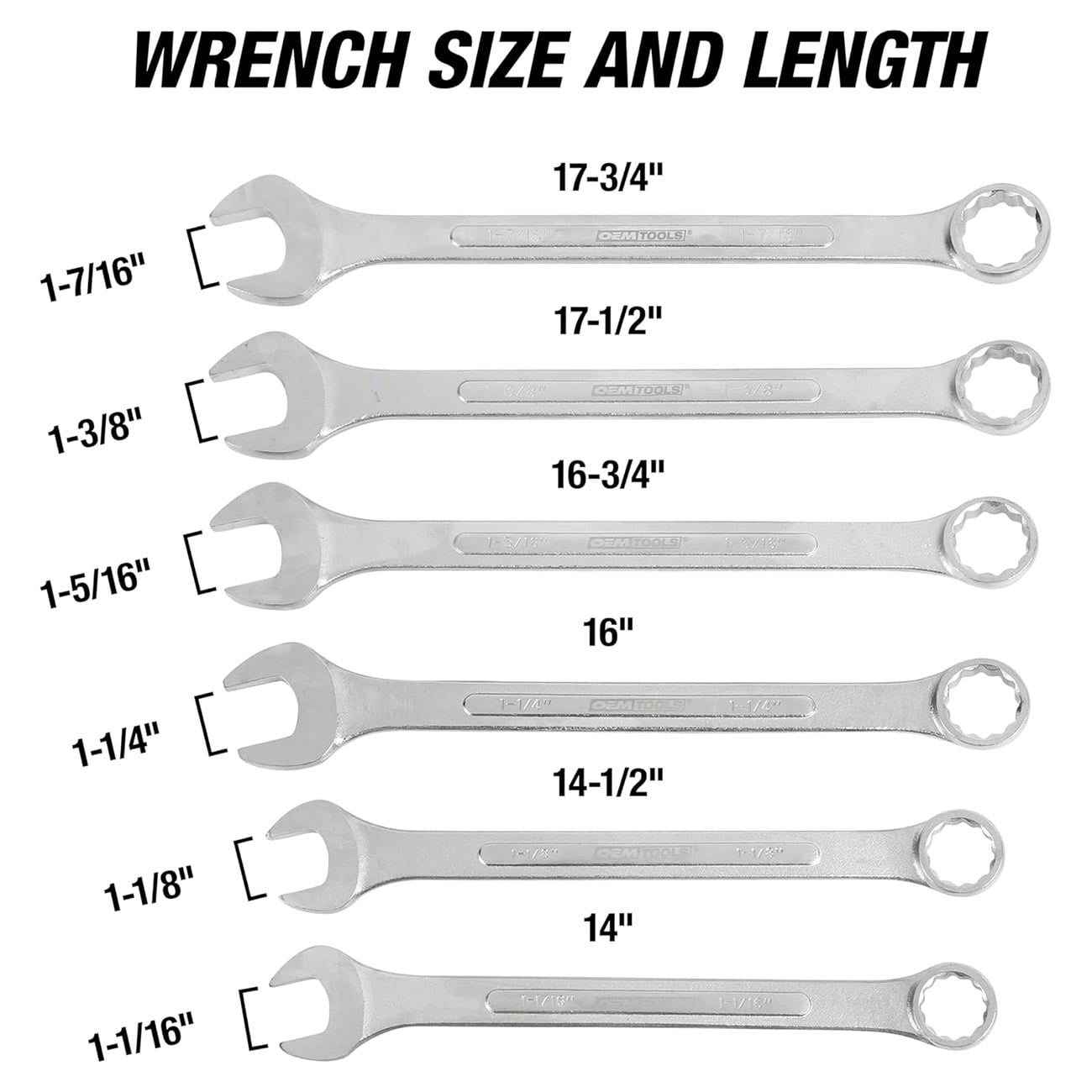 OEMTools 6 Piece SAE Jumbo Combination Wrench Set (1-1/16"  1-7/16") - Image 3