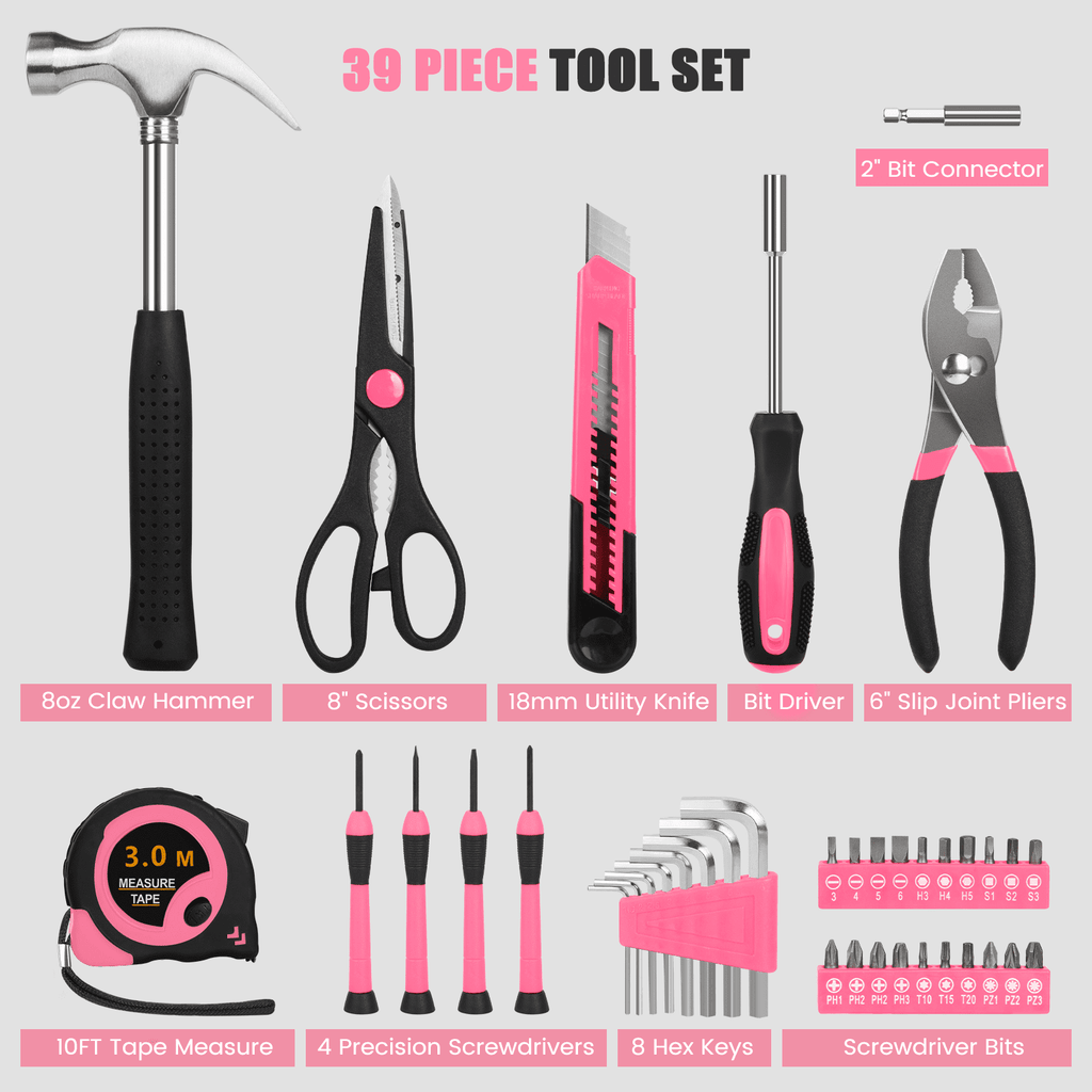 39-Piece Set General Household Hand Kit with Plastic box Storage Case, Basic Home Kit for Girls Ladies and Women - In... - Image 2