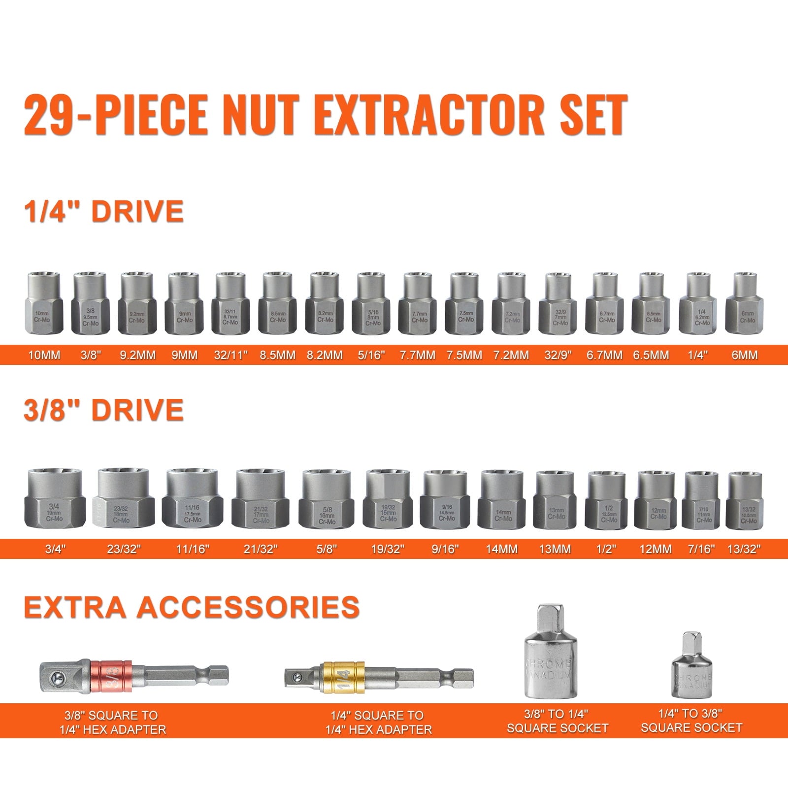 YM-29, Bolt Extractor Socket Wrench & Set, 29 Pieces - Image 2