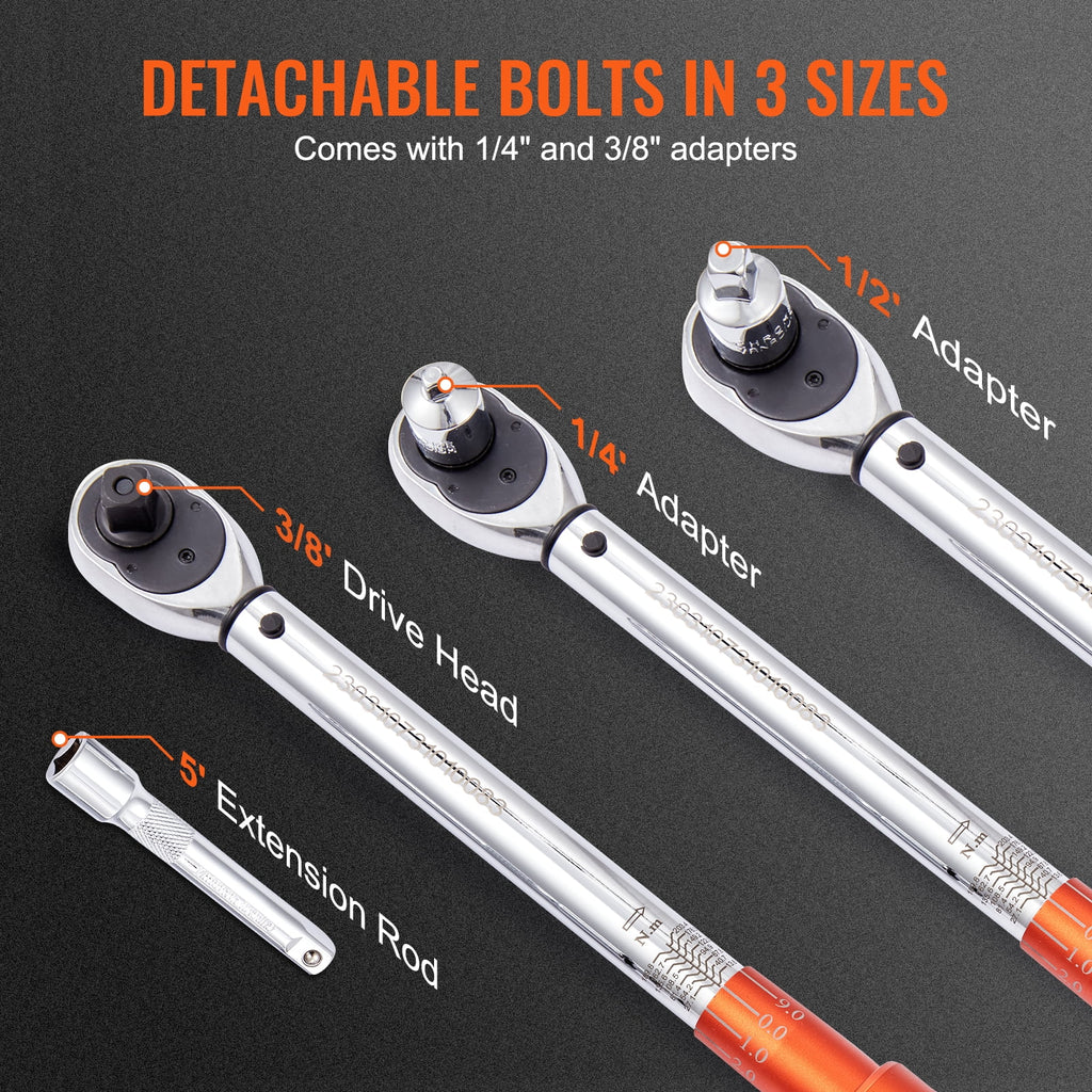 Adjustable 1/2-inch Drive Torque Wrench, 10-150 ft.lb/14-204 Nm, Dual-Direction Click Wrench Set with Dual Range Scal... - Image 5