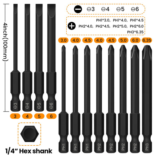 12Pcs Magnetic Flat Slotted Phillips Cross Head Screwdriver Bit Set, 1/4 Hex Shank for Impact Power Tool(-;PH-), S2 S... - Image 2