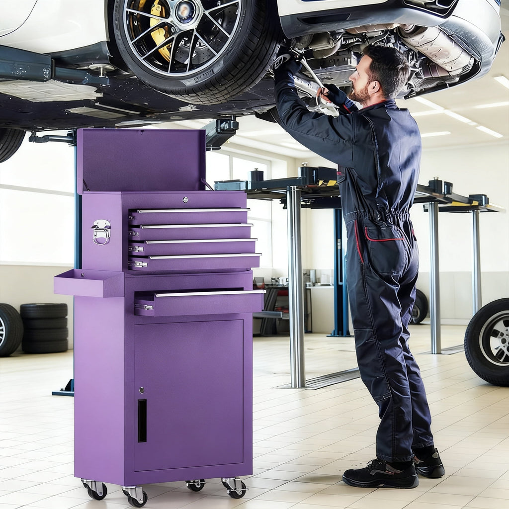 5-Drawer Tool Box, Enyopro Rolling Tool Chest, Stainless Steel Tool Box with Brake Wheels and 4 Drawers, Detachable Tool Cart, Purple - Image 4