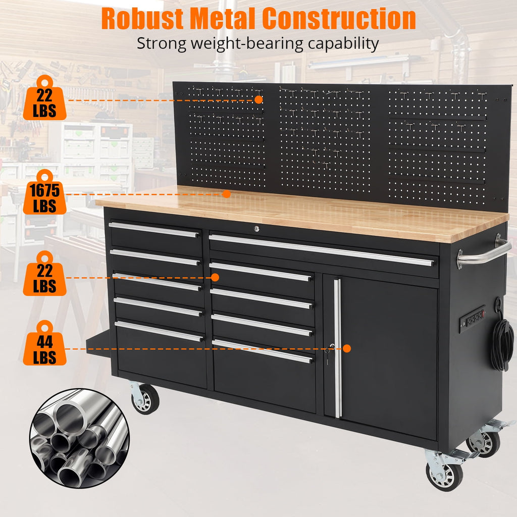 61-inch Rolling with Wheels, 10 Drawers, Multifunctional Cart Mechanic Storage Cabinet for Garage, Assembled Large Bo... - Image 6