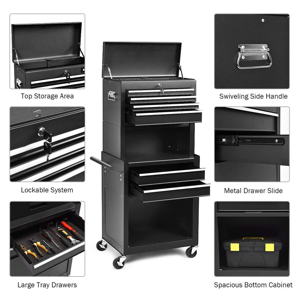 NIGSQJB 3-In-1 Tool Chest on Wheels with 6 Drawers, 52"H Tool Storage Cabinet with Auto Locking System,Detachable Top,Tool Box Organizer for - Image 4