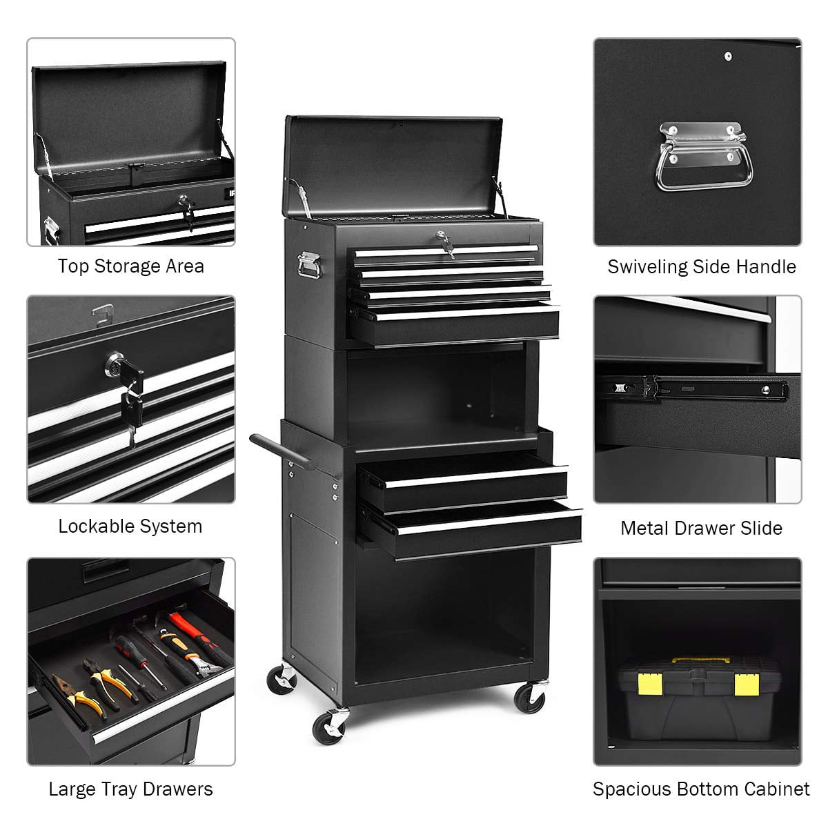 NIGSQJB 3-In-1 Tool Chest on Wheels with 6 Drawers, 52"H Tool Storage Cabinet with Auto Locking System,Detachable Top,Tool Box Organizer for - Image 4