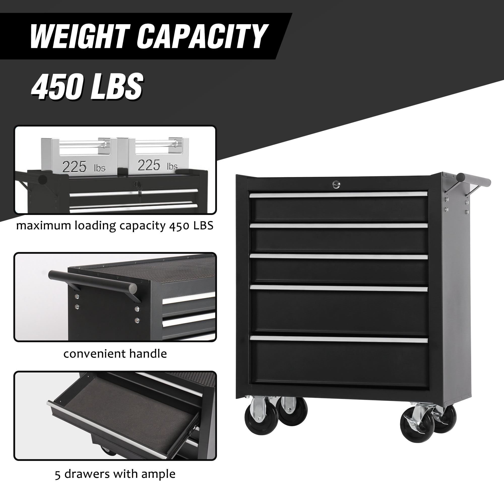 5-Drawer Chest Storage Cabinet with Wheels Organizer Box - Image 4