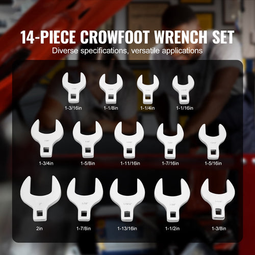 KFFKFF 14-Piece Premium 1/2" Drive Jumbo Crowfoot Wrench Set, 40CR Material with Laser Etched Sizing, Includes Standard SAE Sizes from 1-1/1 - Image 2