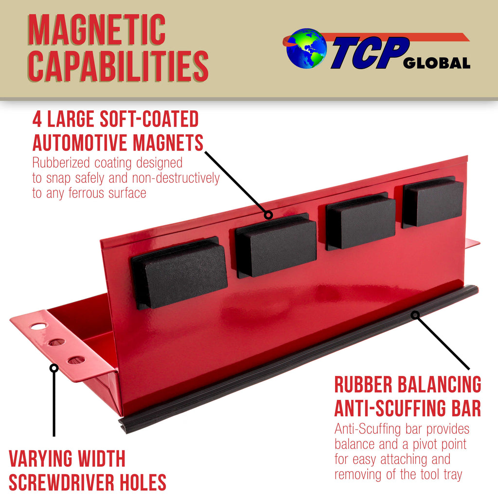 TCP Global 12" Magnetic Tool Box Tray with Screwdriver Holder - Steel Storage Shelf Bin, Holds 6 Screwdrivers, Store Hand Tools, Auto Parts - Image 3