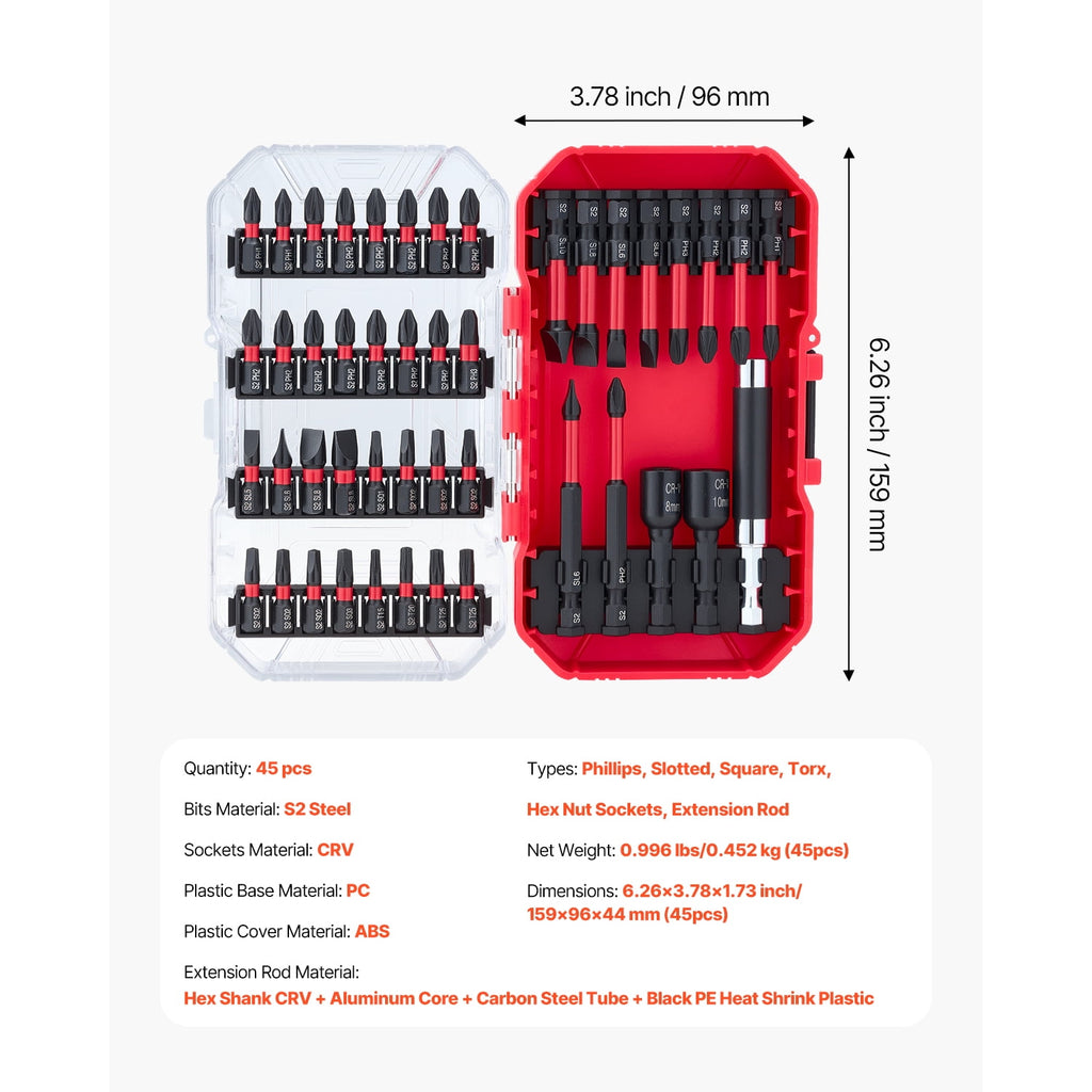KFFKFF 45-Piece Screwdriver Bit Set with Magnetic Tips, Includes Phillips, Slotted, Square, Torx Bits, Hex Nut Sockets, Extension Rod, Trans - Image 5