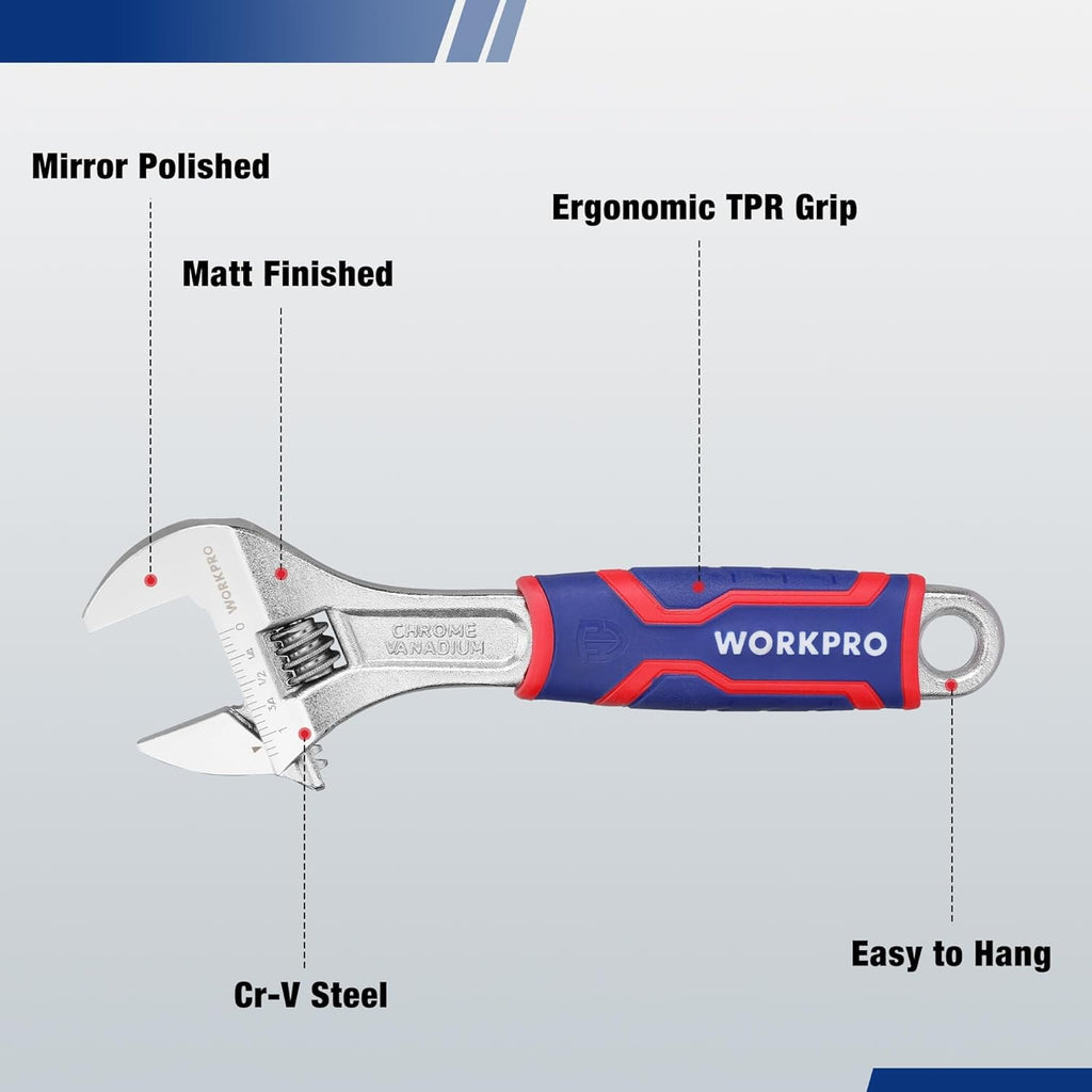 3-piece Adjustable Wrench Set, Cr-V Wide Jaw Wrench With Rubber Anti-Slip Grip, 6-inch, 8-inch, 10-inch with Metric/S... - Image 3