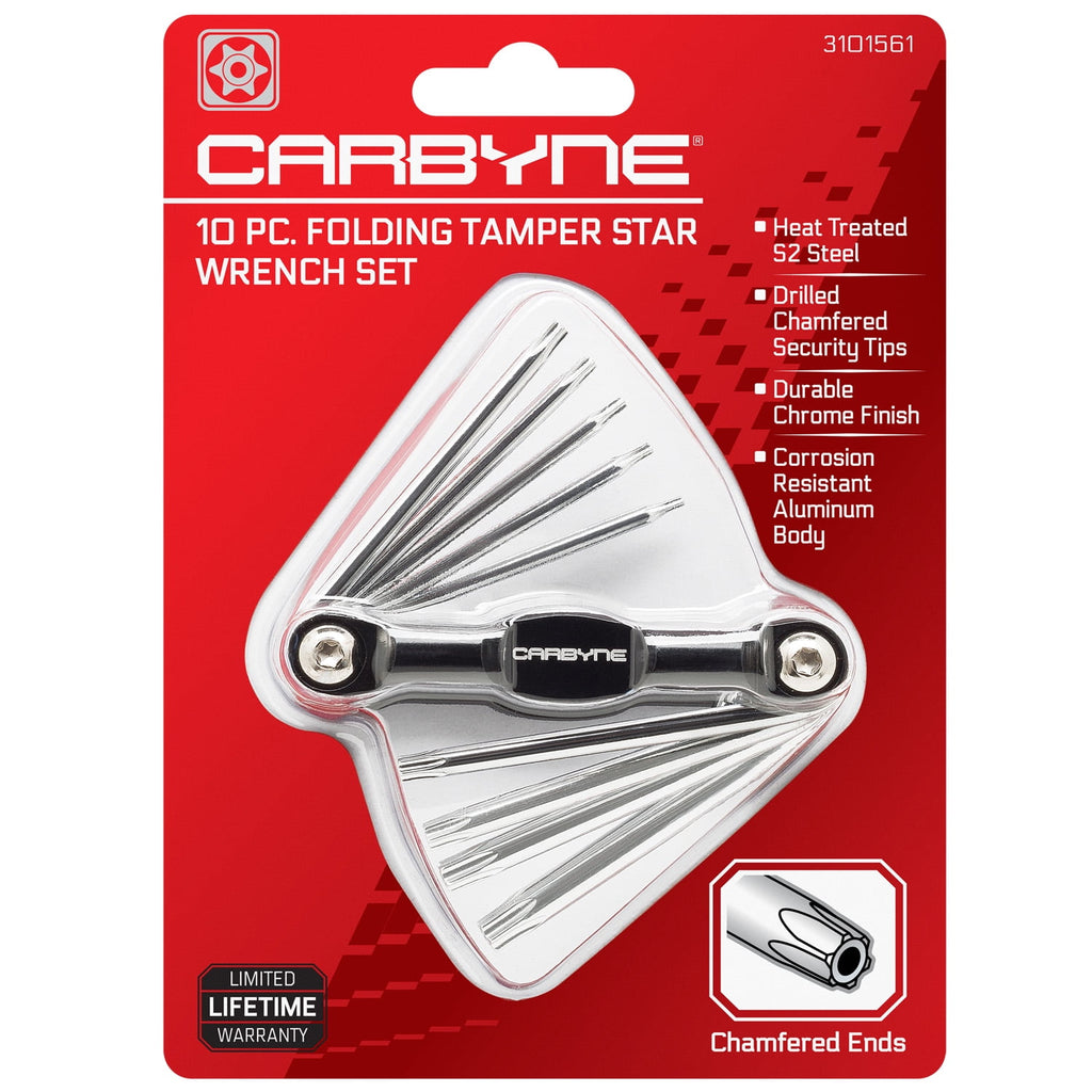 CARBYNE 10 Piece Folding Tamper Star Wrench Set, T-6 to T-30 Star/Torx Sizes, S2 Steel, Drilled Chamfered Security Tips, Durable Chrome Fini - Image 2