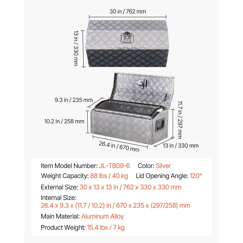 Durable Aluminum Truck Bed Tool Box, Striped Storage Box with Side Handle and T-Lock Keys, Organizer Chest for Traile... - Image 2