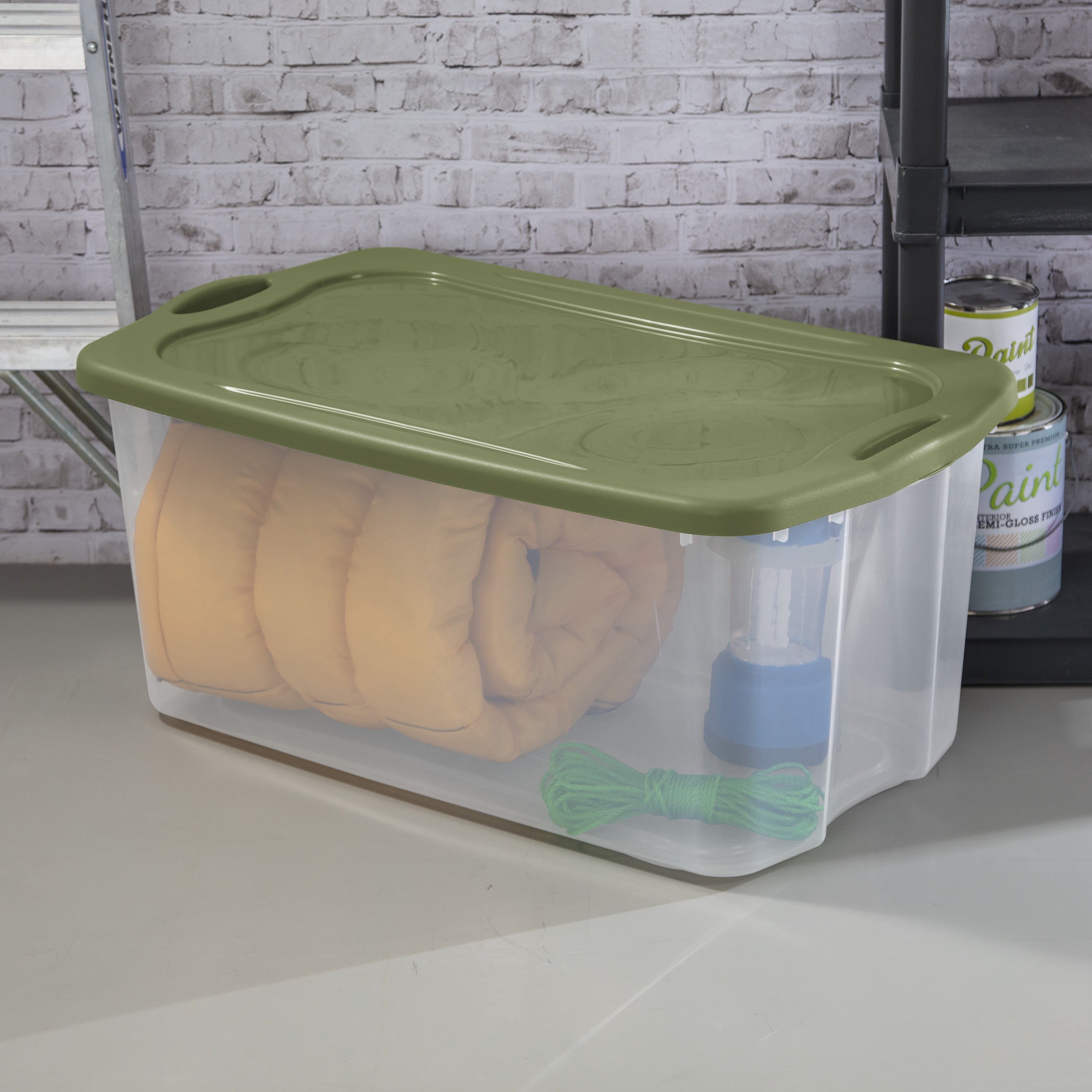 EZ Carry 120 Quart Extra-Large Storage Bin, Clear Plastic Storage Container with Full-Grip Handles, Green