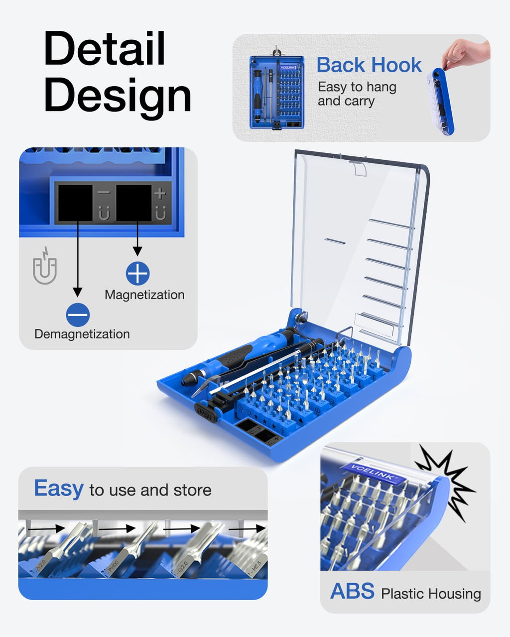 VCELINK Mini Screwdriver Set with 42 Bits, Tweezers, and 120mm Extension Rod - Image 5