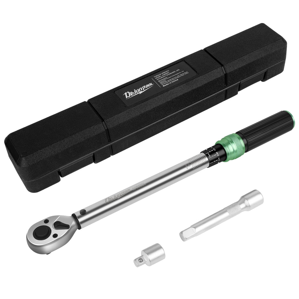 1/2-inch Drive Click Torque Wrench,14.76-162.36 Ft-Lb/20-220 Nm, Adjustable Torque Wrench Set with 1/2" to 3/8" Adapt...
