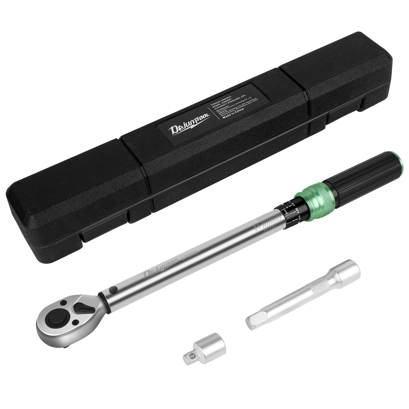 1/2-inch Drive Click Torque Wrench,14.76-162.36 Ft-Lb/20-220 Nm, Adjustable Torque Wrench Set with 1/2" to 3/8" Adapt...
