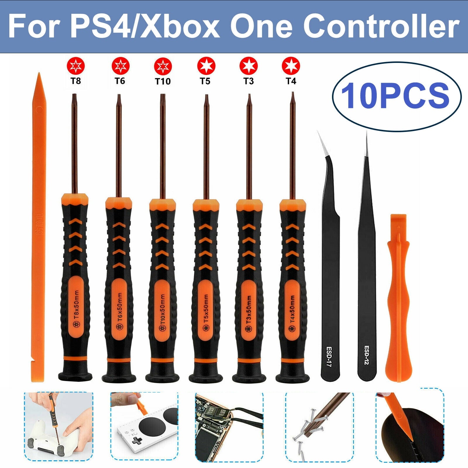 10 PCS Repair Screwdriver Set for Xbox One/ Controller, Non-slip Torx Security Screwdriver Tweezer Pry Repair Tool Kits