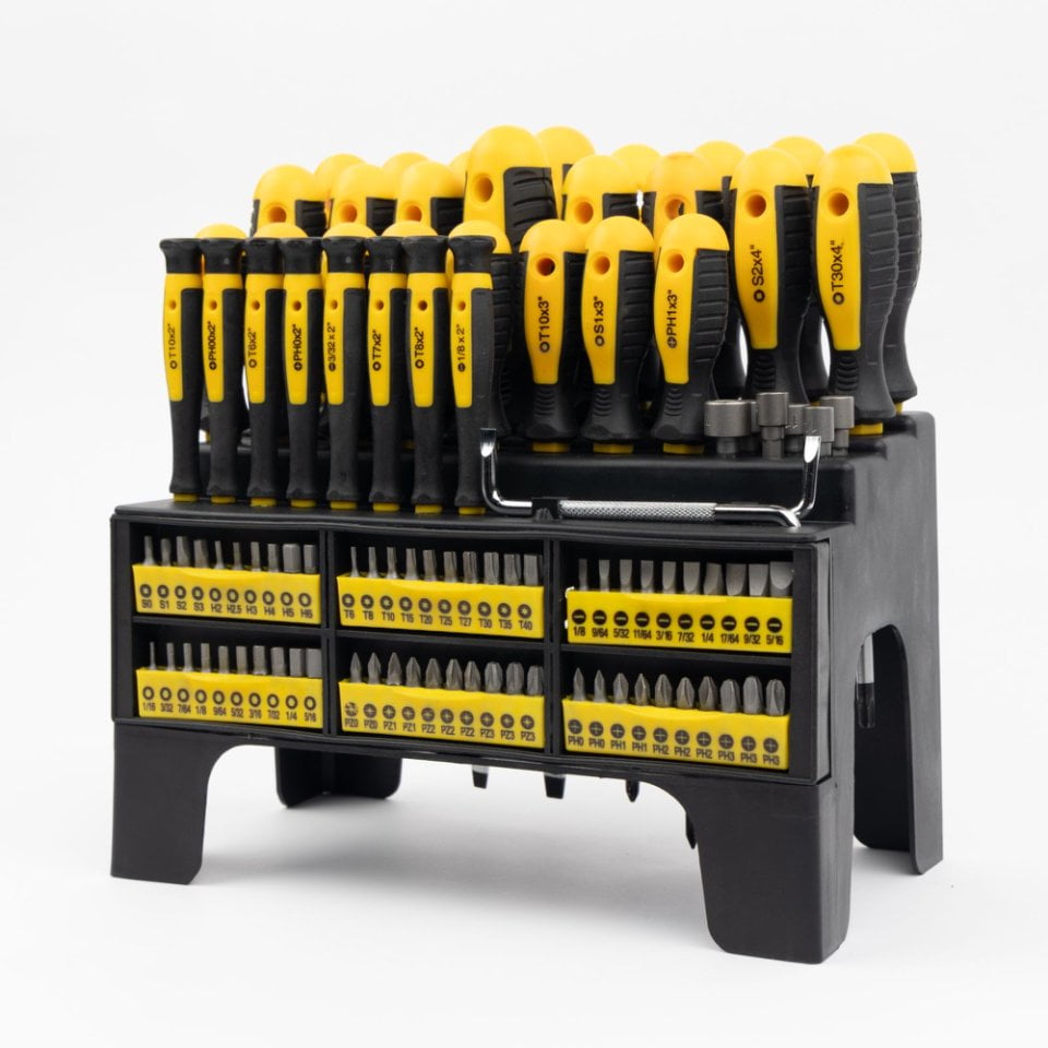 100-Piece Magnetic Screwdriver Set with Plastic Rack, Includes Slotted/Phillips/Torx Precision Drivers, Non-Slip Rubb...