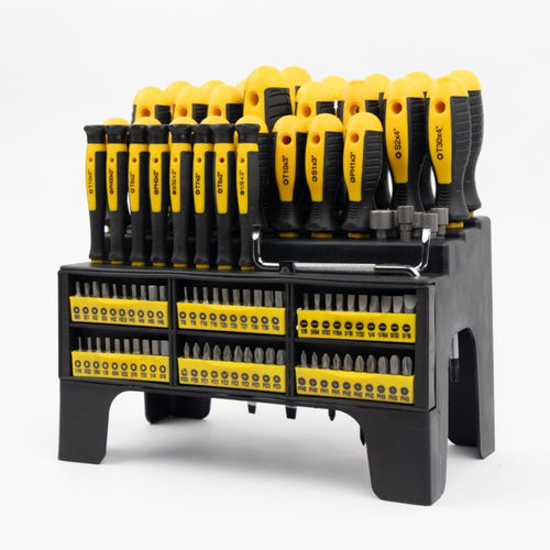 100-Piece Magnetic Screwdriver Set with Plastic Rack, Includes Slotted/Phillips/Torx Precision Drivers, Non-Slip Rubb...