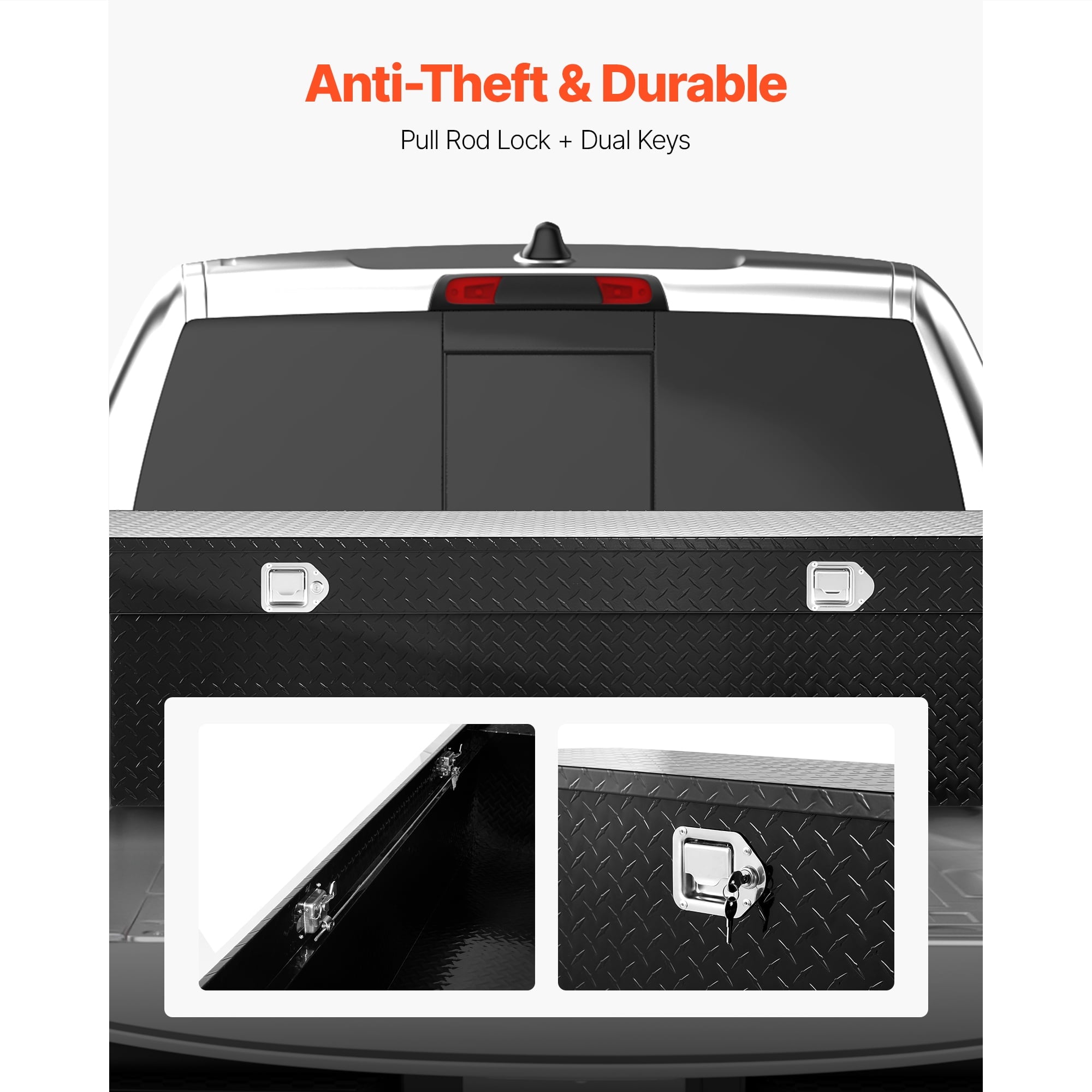 Aluminum Crossover Truck Tool Box, 69x20x18 In, Durable Storage Organizer with Diamond Pattern, Waterproof Lockable T... - Image 3