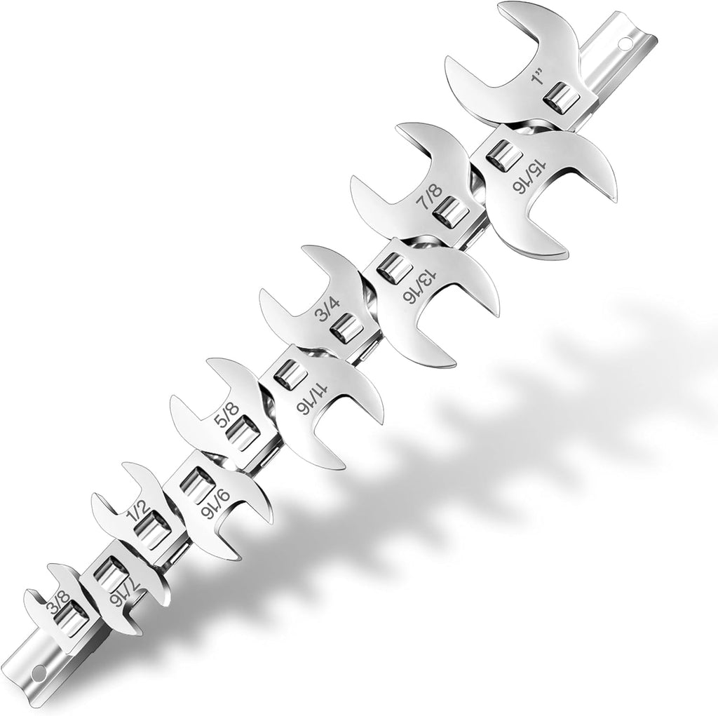 11-Piece Crows Foot Wrench Set, SAE Sizes 3/8" to 1" Crowsfoot Wrenches Set Metric with Clip-on Organizer, Drive Flar...