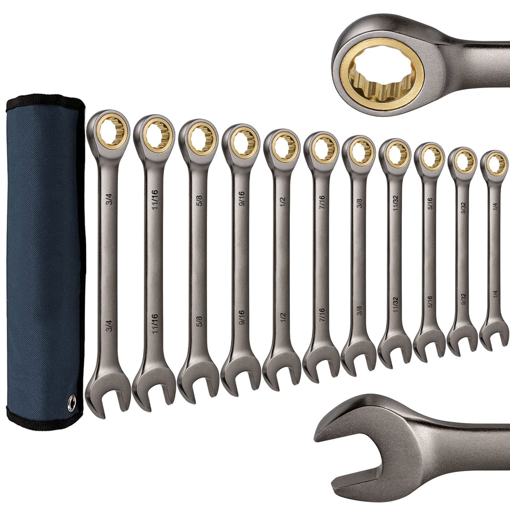 11Pcs Set , 1/4“-3/4”, Combination Set in Cr-V Steel with Storage Pouch