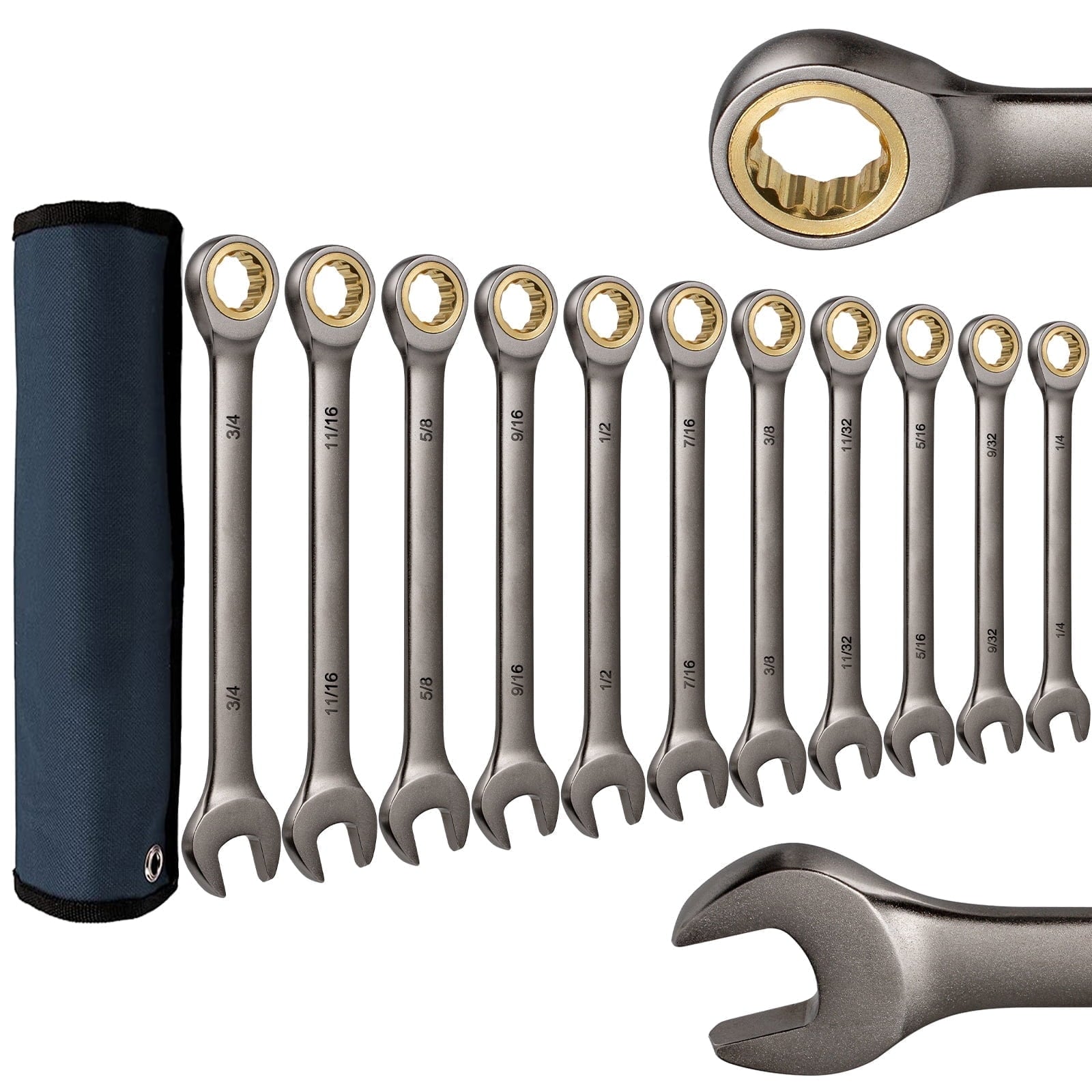 11Pcs Set , 1/4“-3/4”, Combination Set in Cr-V Steel with Storage Pouch
