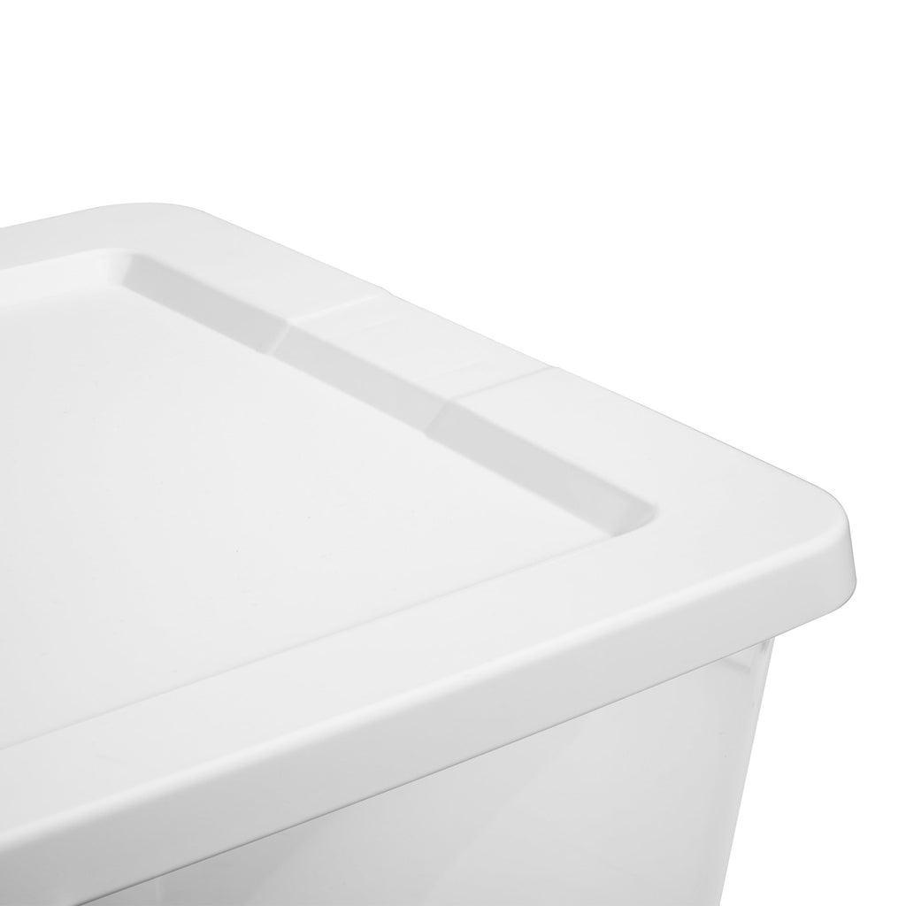 Set of (2) 28 Quart Storage Bins, Clear Plastic Storage Bin with Snap-on Lid, White