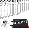 12-Piece Flex-Head Wrench Set, Ratcheting Combination Set, Metric 8-19mm, 72-Teeth,Cr-V Steel Ratchet Wrenches Set wi...
