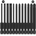 12Pcs Magnetic Flat Slotted Phillips Cross Head Screwdriver Bit Set, 1/4 Hex Shank for Impact Power Tool(-;PH-), S2 S...