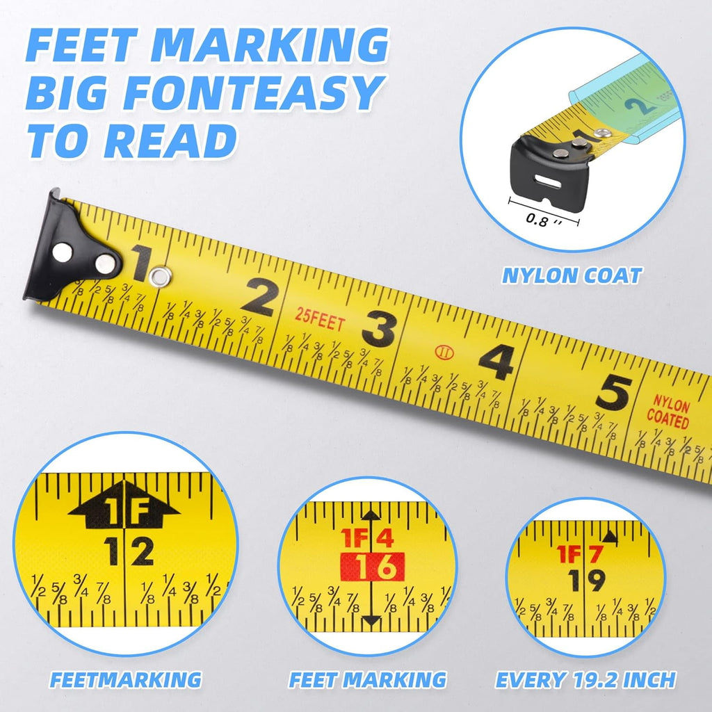 with Fractions 1/8, Retractable Measuring , Easy to Read, Rubber Protective Casing and Shock Absorbent Case for Carpe... - Image 2