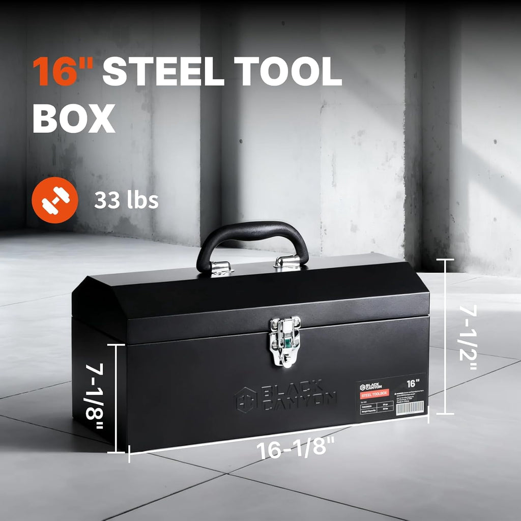 16 Inch Metal Tool Box, Portable Carbon Steel Toolbox with Padlockable Design for Mechanics and - Image 5
