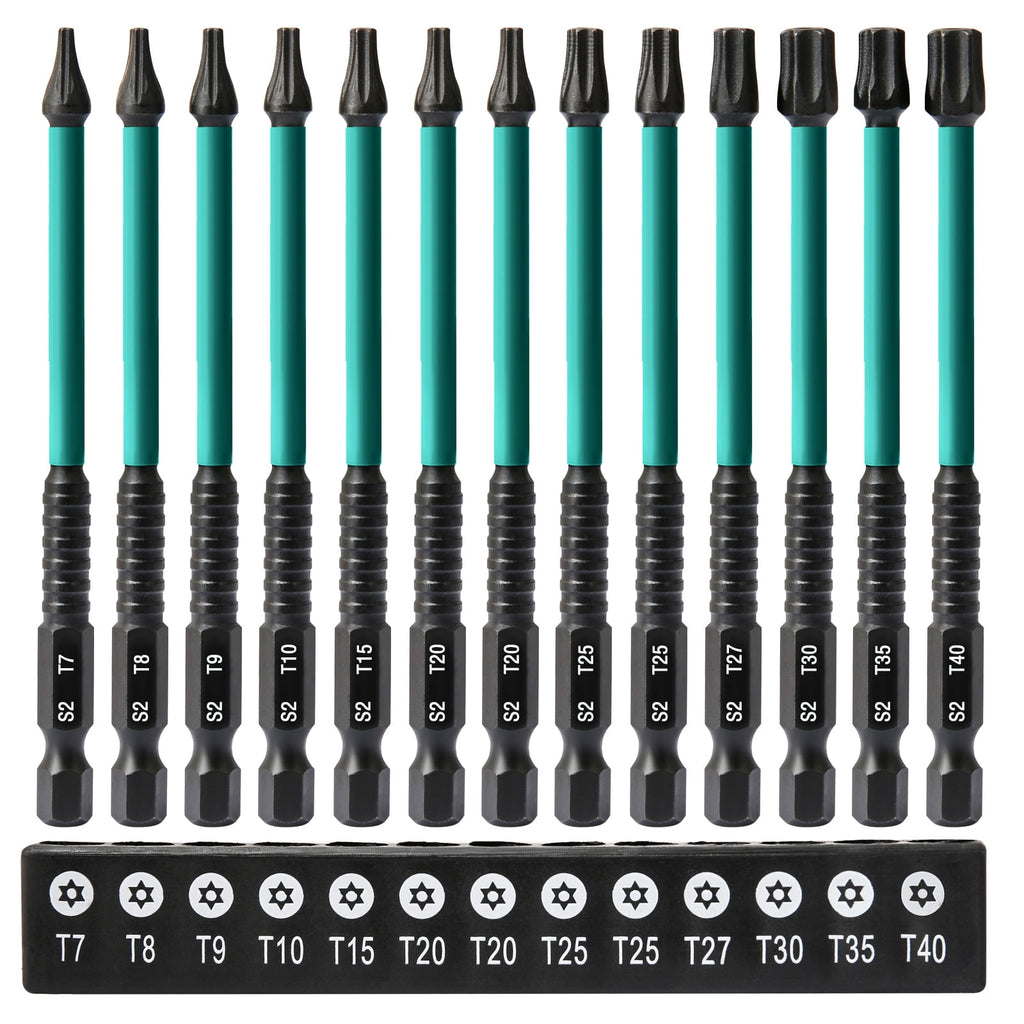 13Pcs Torx Bit Set, Star Screwdriver Bit Set, 1/4" Hex Drive Bits for DIY, Woodworking, Automotive, S2 Chrome Vanadiu...