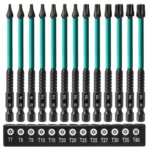 13Pcs Torx Bit Set, Star Screwdriver Bit Set, 1/4" Hex Drive Bits for DIY, Woodworking, Automotive, S2 Chrome Vanadiu...
