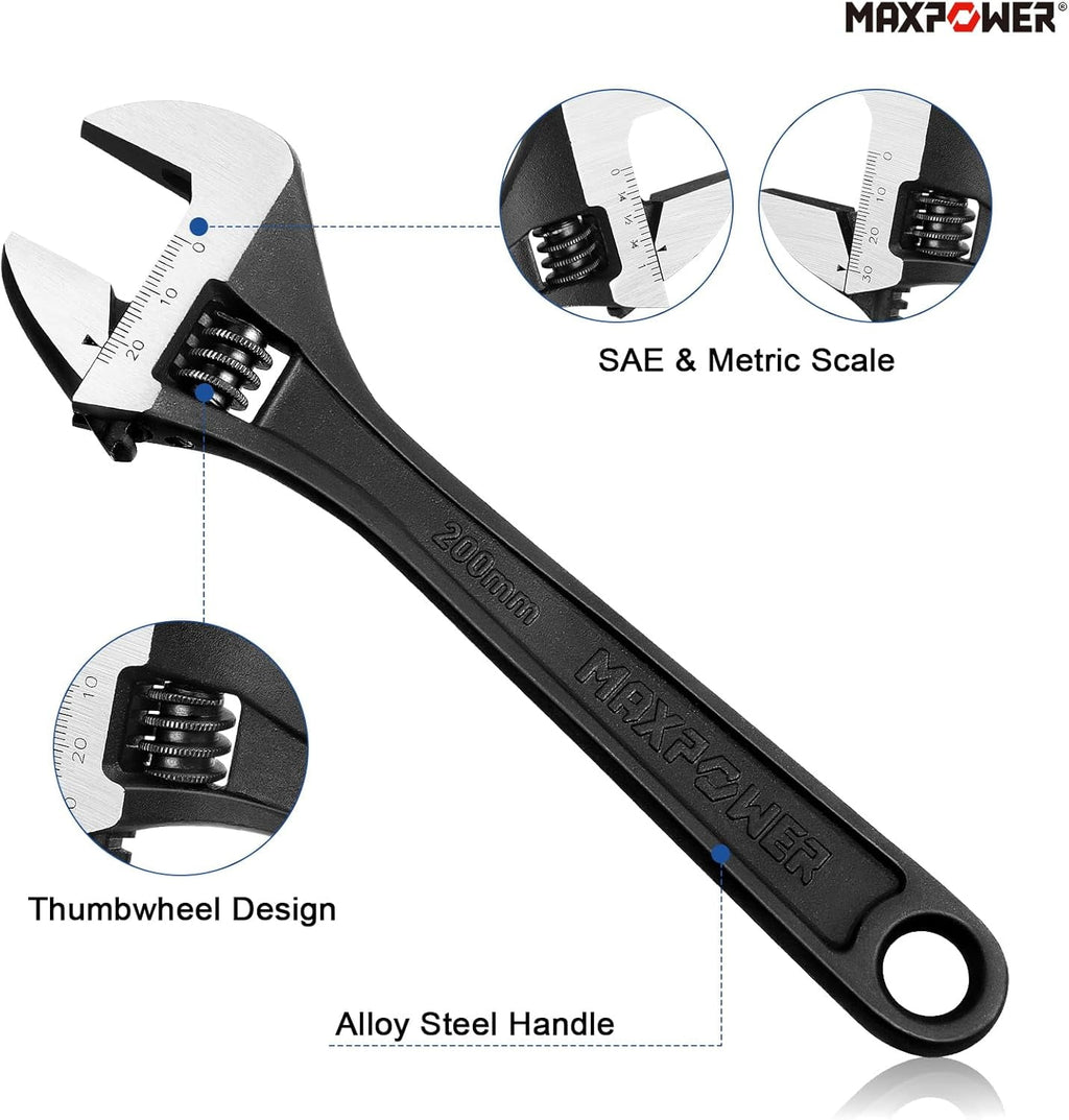 Adjustable Wrench Set, Forged, Heat Treated, Black Phosphate Finish Adjustable Wrenches, 4 Pack (6-inch, 8-inch, 10-i... - Image 3